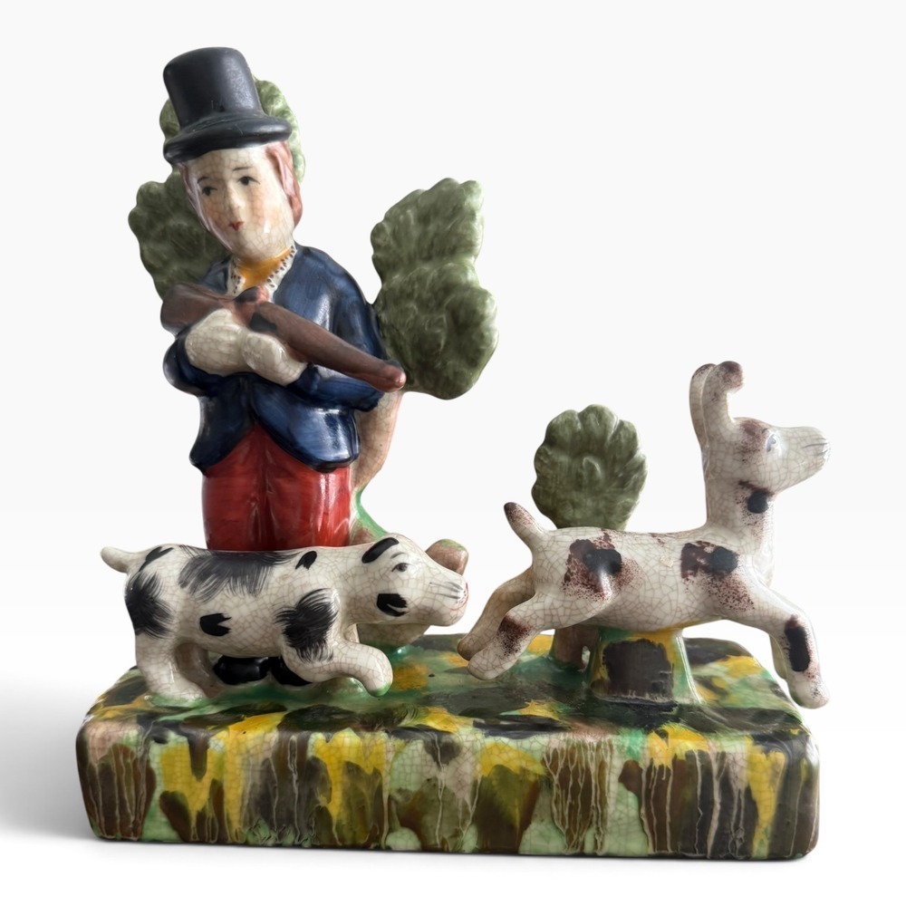 Staffordshire Style Hunting Figurine Hunter with Hounds Ceramic Reproduction